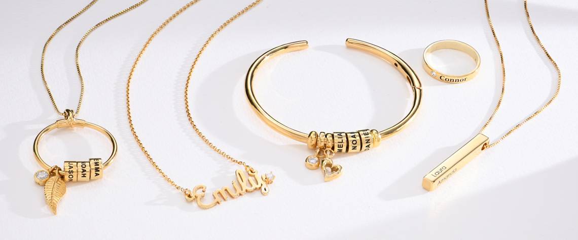 Kursive Namenskette aus Gold-Vermeil mit Diamant
