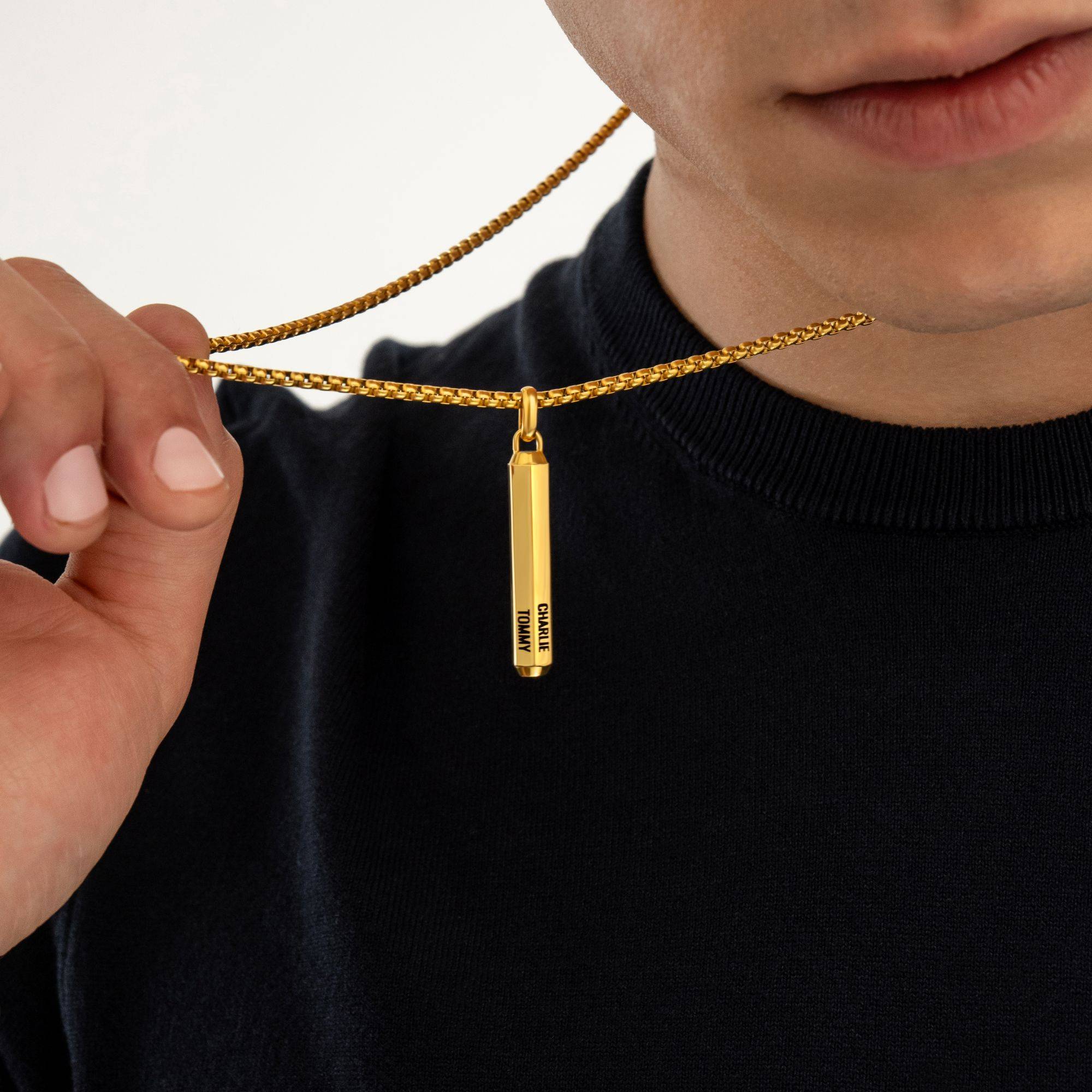 Gravierte 3D-Sechseck Halskette für Männer - Edelstahl mit Gold PVD Beschichtung-4 Produktfoto