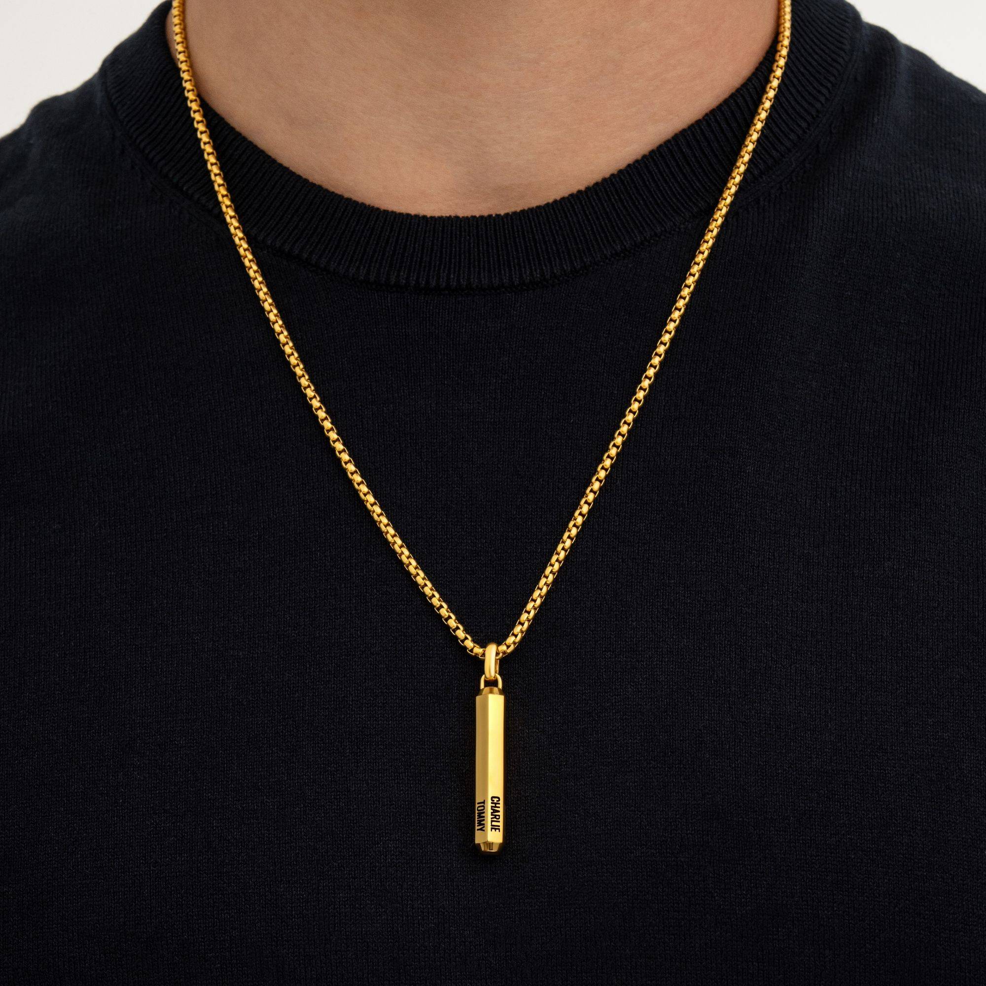 Gravierte 3D-Sechseck Halskette für Männer - Edelstahl mit Gold PVD Beschichtung-3 Produktfoto