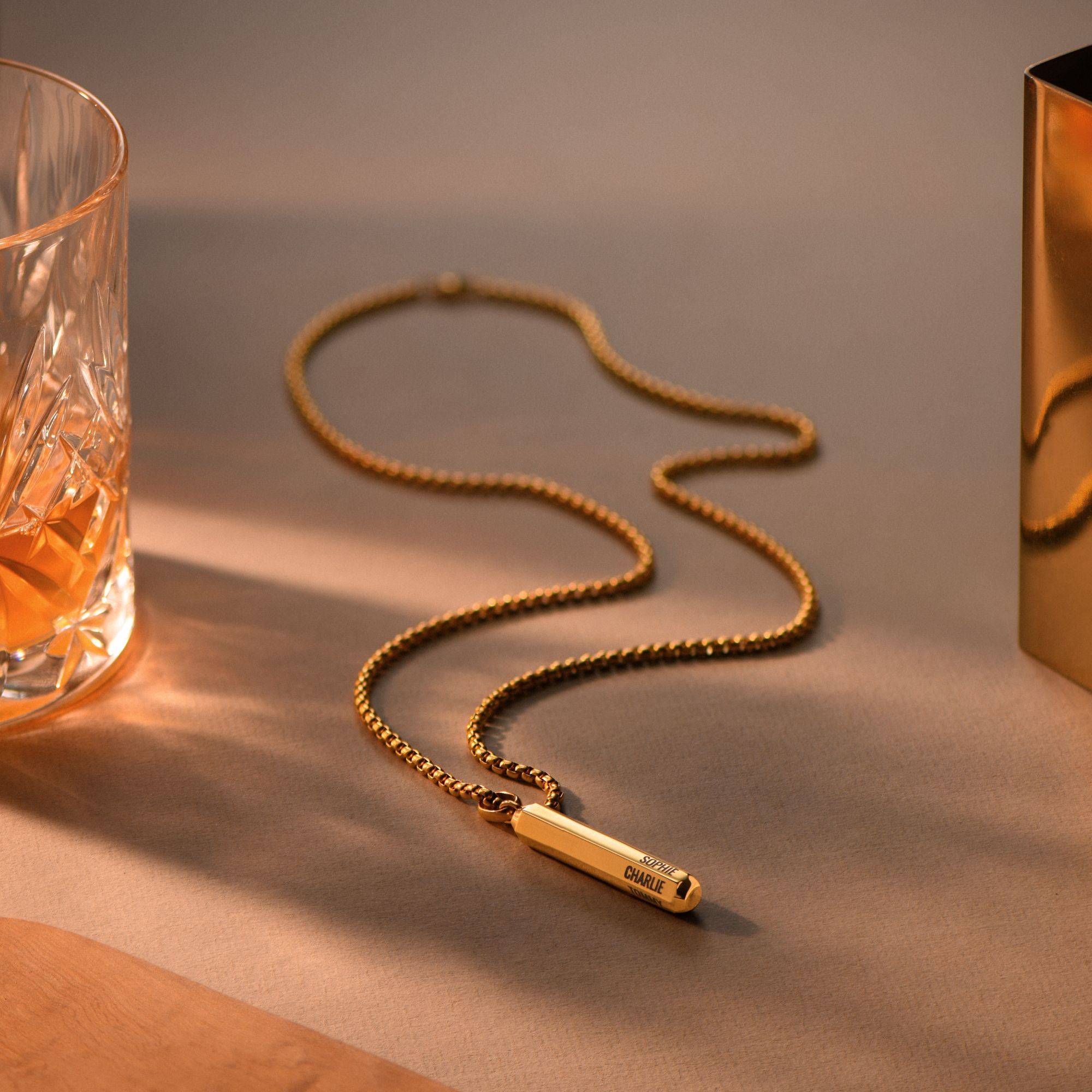 Gravierte 3D-Sechseck Halskette für Männer - Edelstahl mit Gold PVD Beschichtung-6 Produktfoto