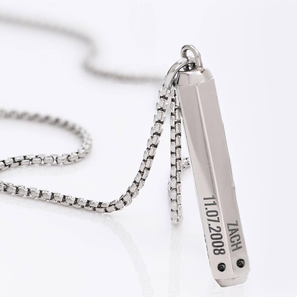 Gravierte 3D-Sechseck Halskette mit schwarzen Diamanten für Männer - Edelstahl-3 Produktfoto
