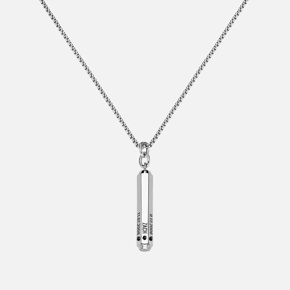 Gravierte 3D-Sechseck Halskette mit schwarzen Diamanten für Männer - Edelstahl-4 Produktfoto