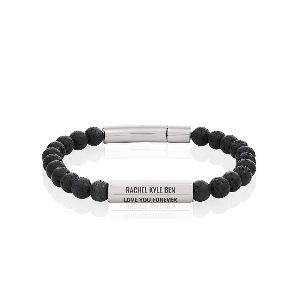 3D Sechseck-Barren & Lavastein Perlenarmband für Männer-1 Produktfoto