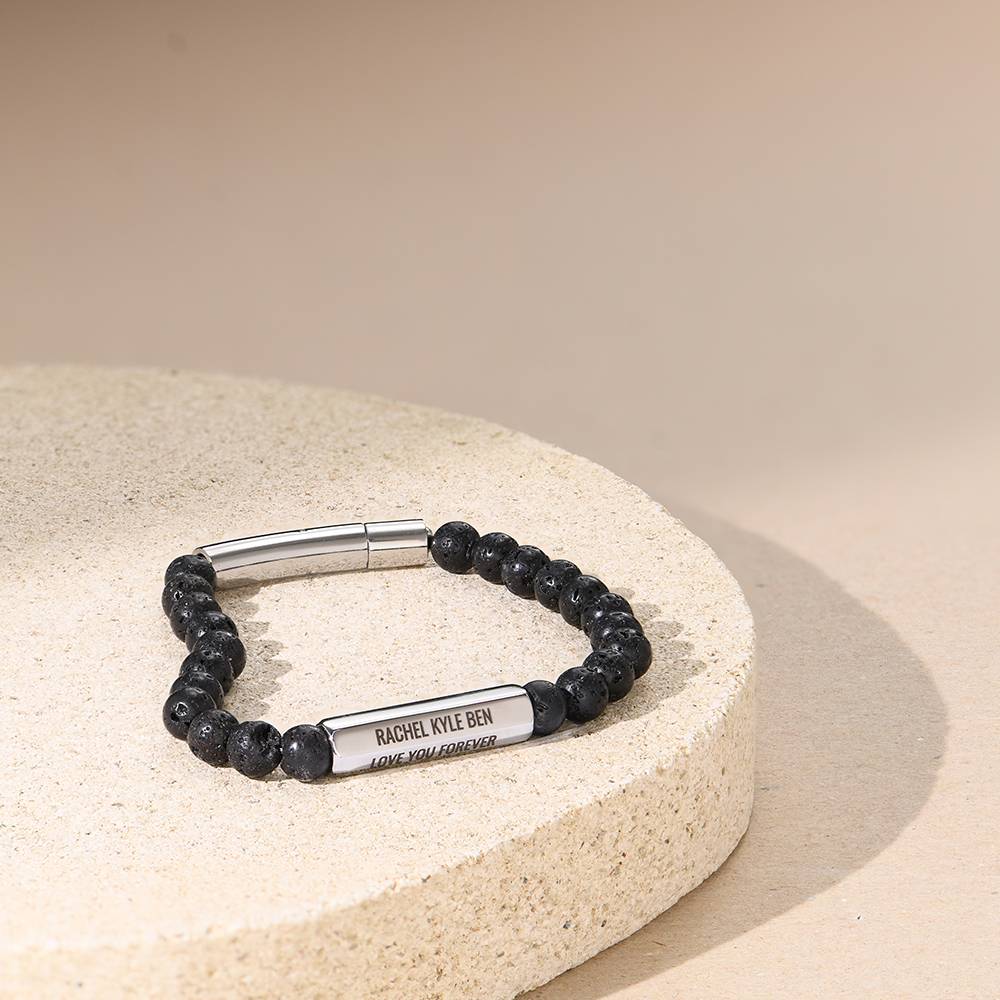 3D Sechseck-Barren & Lavastein Perlenarmband für Männer-3 Produktfoto