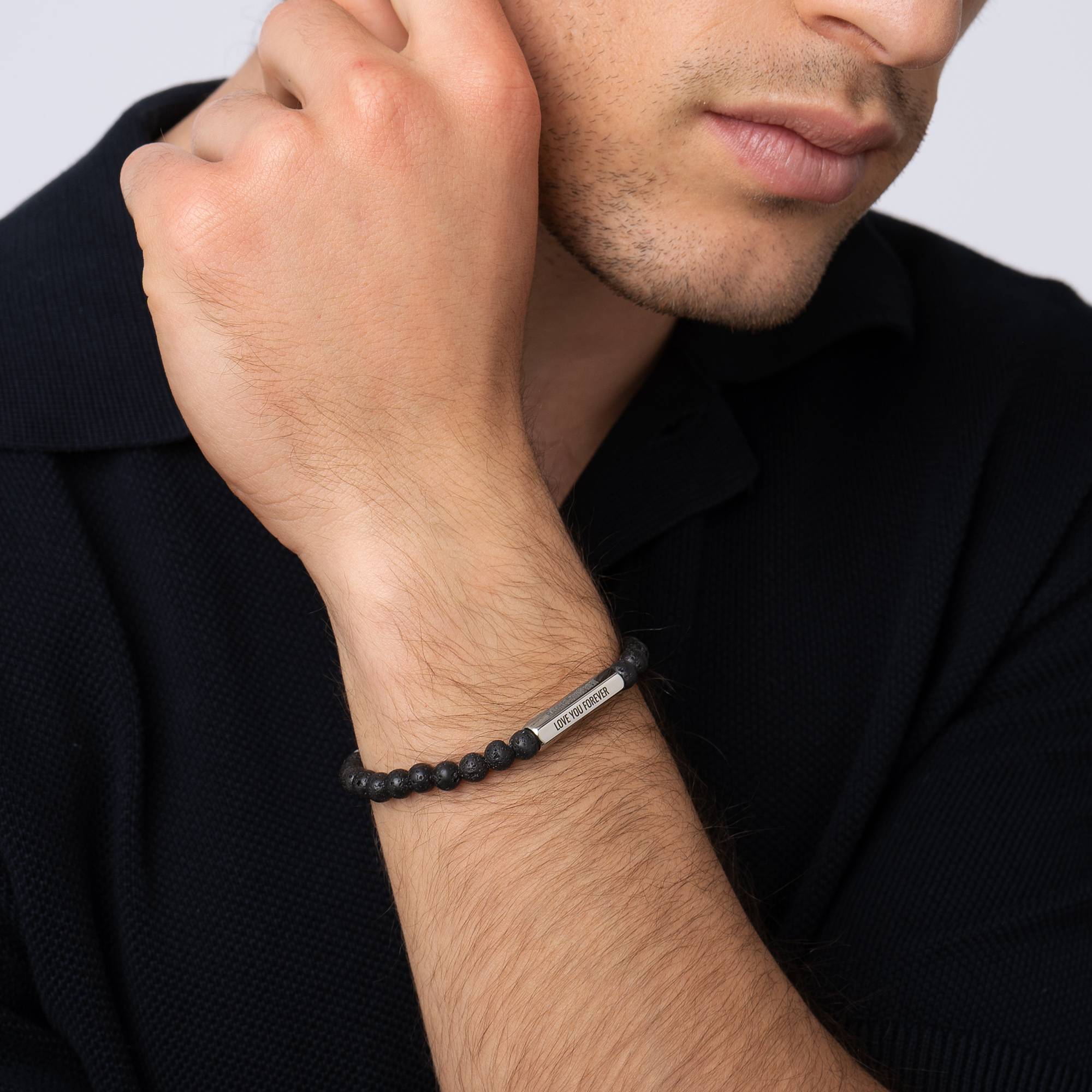 3D Sechseck-Barren & Lavastein Perlenarmband für Männer-4 Produktfoto