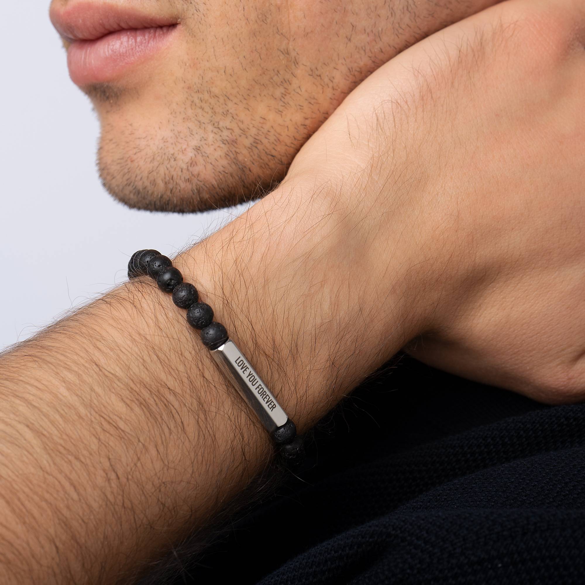 3D Sechseck-Barren & Lavastein Perlenarmband für Männer-5 Produktfoto