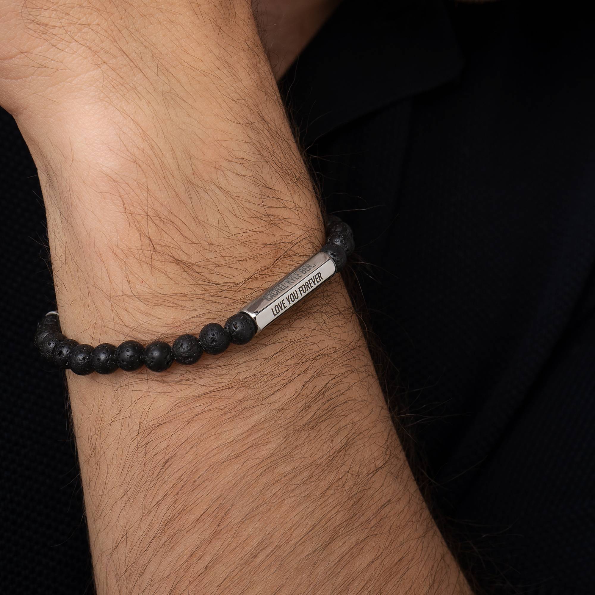 3D Sechseck-Barren & Lavastein Perlenarmband für Männer-6 Produktfoto