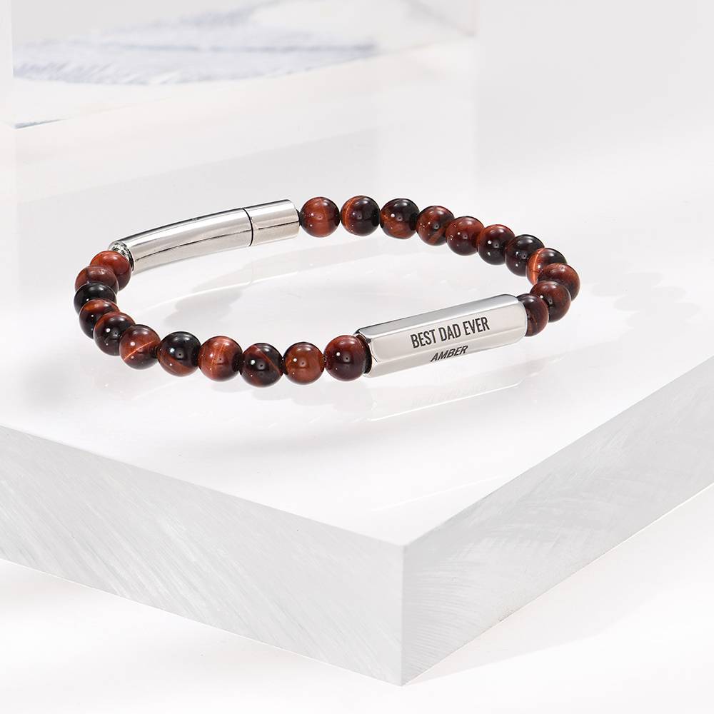 3D Sechseck-Barren & Tigerauge Perlenarmband für Männer-6 Produktfoto