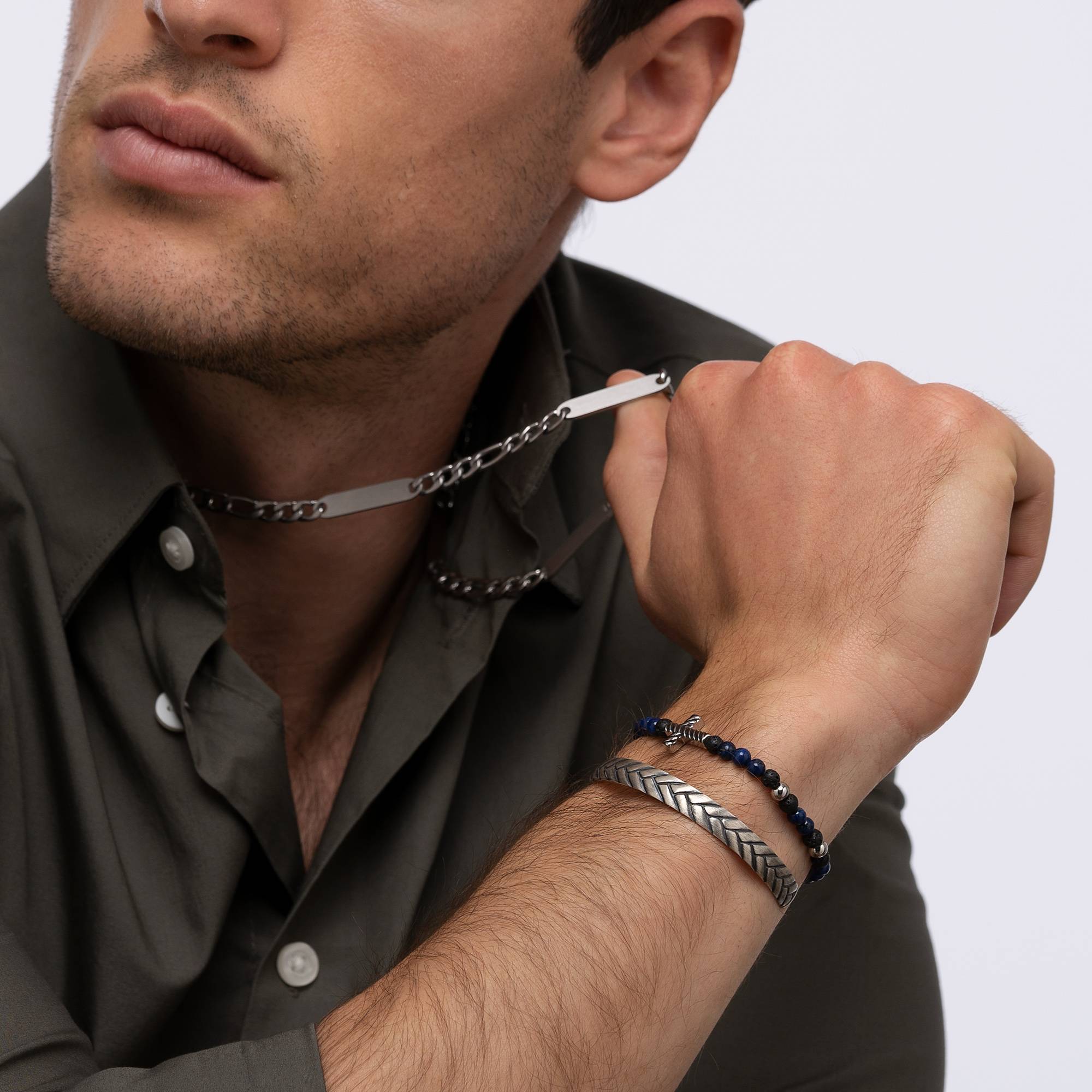 Adam Seilkreuz-Armband mit Halbedelstein-Perlen für Männer-1 Produktfoto