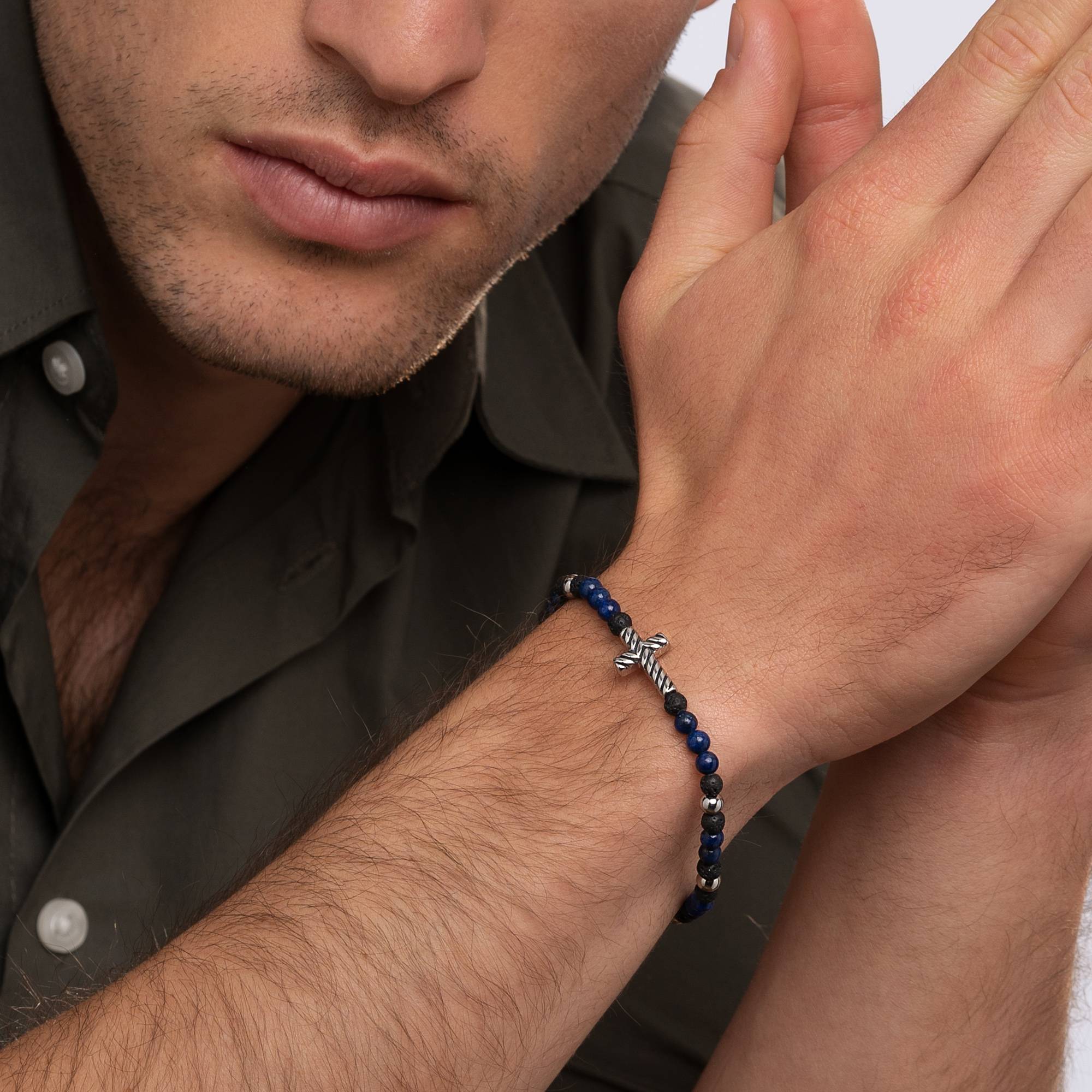 Adam Seilkreuz-Armband mit Halbedelstein-Perlen für Männer-3 Produktfoto