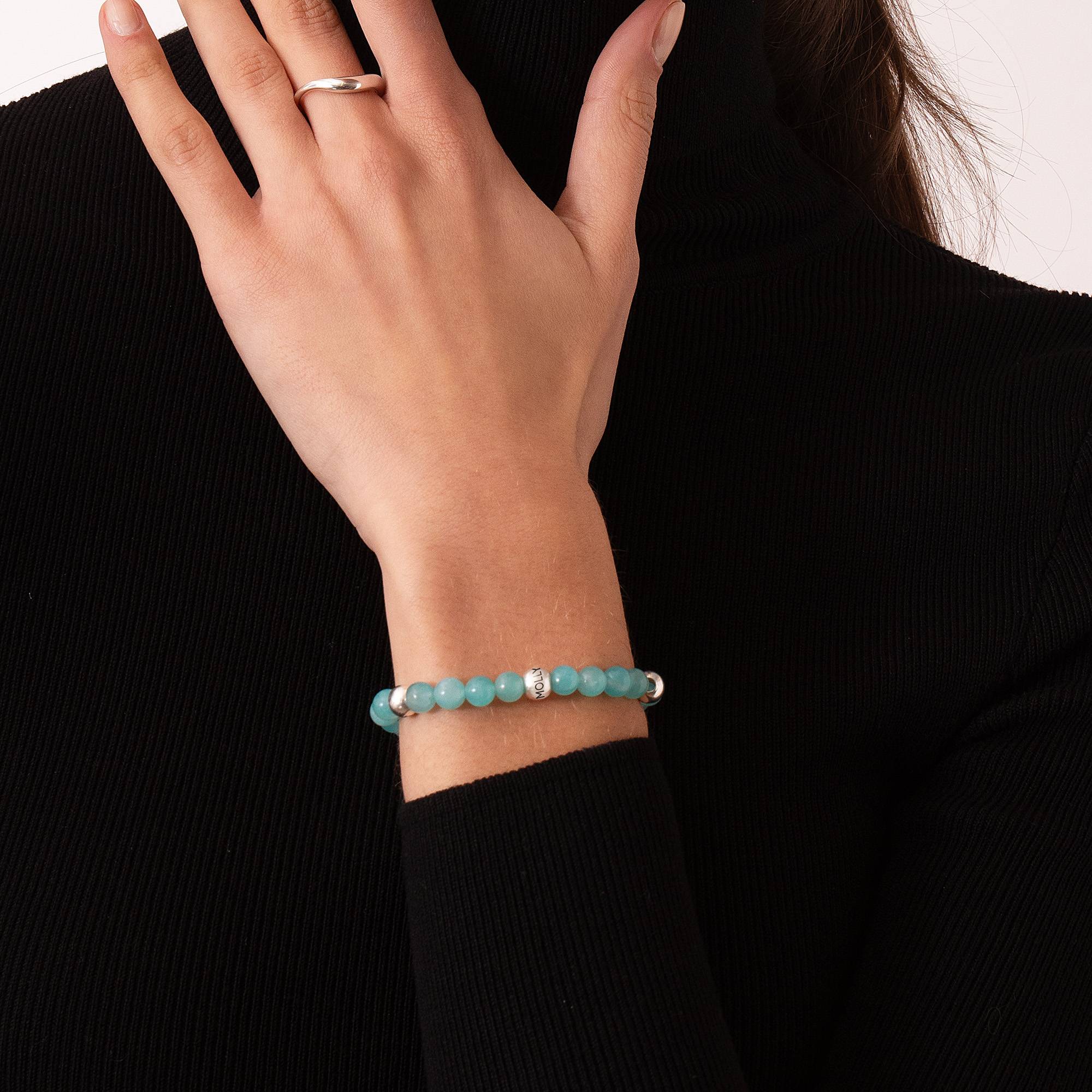 Amazonit Balance Perlenarmband mit gravierten silbernen Beads-5 Amazonit Balance Perlenarmband mit gravierten silbernen Beads-5 Produktfoto
