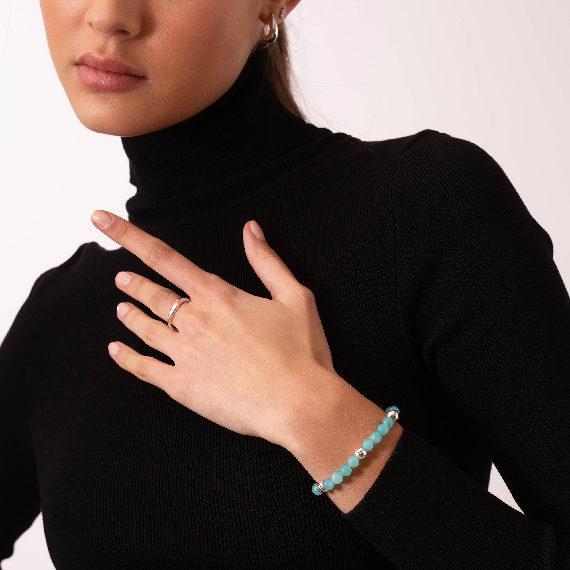 Amazonit Balance Perlenarmband mit gravierten silbernen Beads-1 Amazonit Balance Perlenarmband mit gravierten silbernen Beads-1 Produktfoto