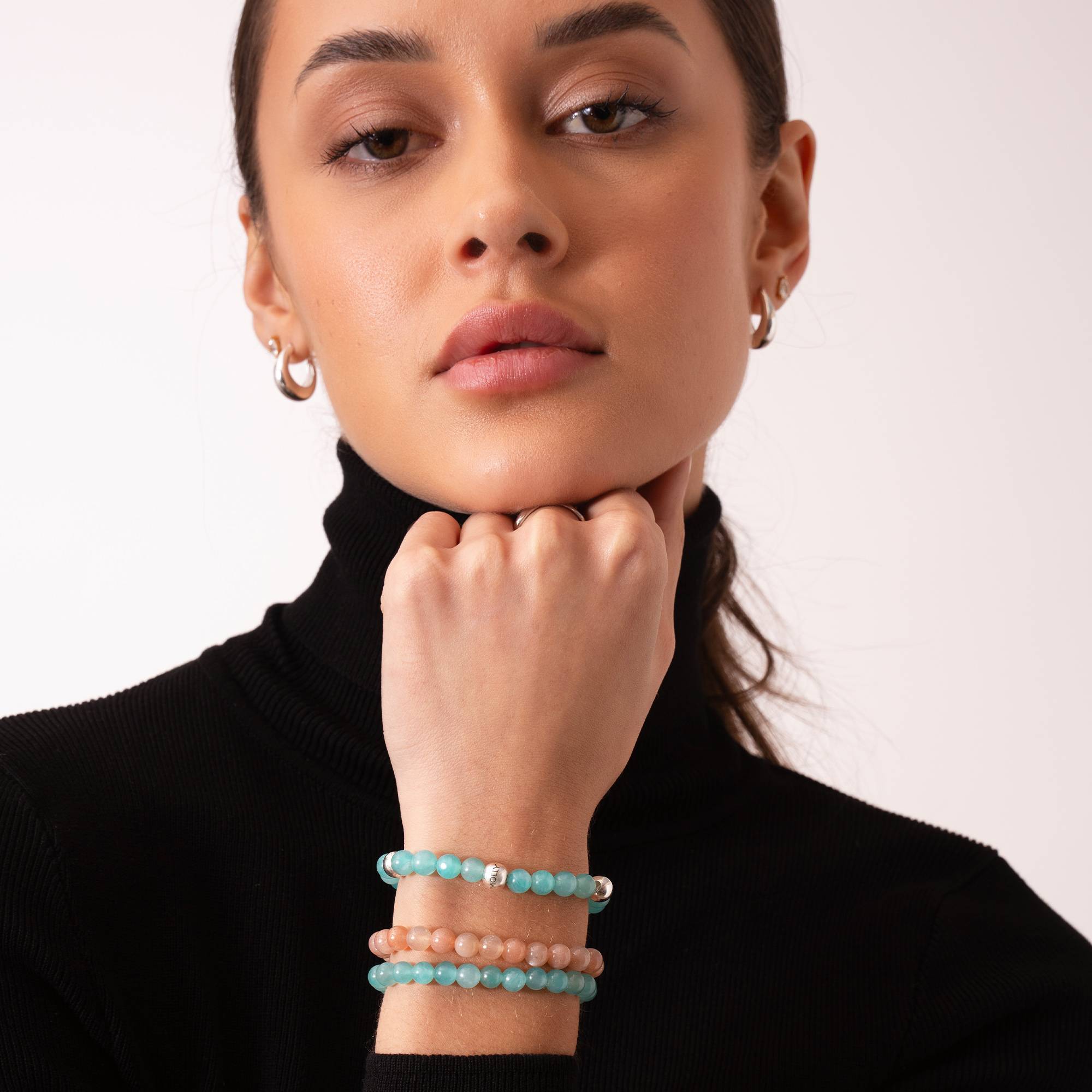 Amazonit Balance Perlenarmband mit gravierten silbernen Beads-4 Amazonit Balance Perlenarmband mit gravierten silbernen Beads-4 Produktfoto
