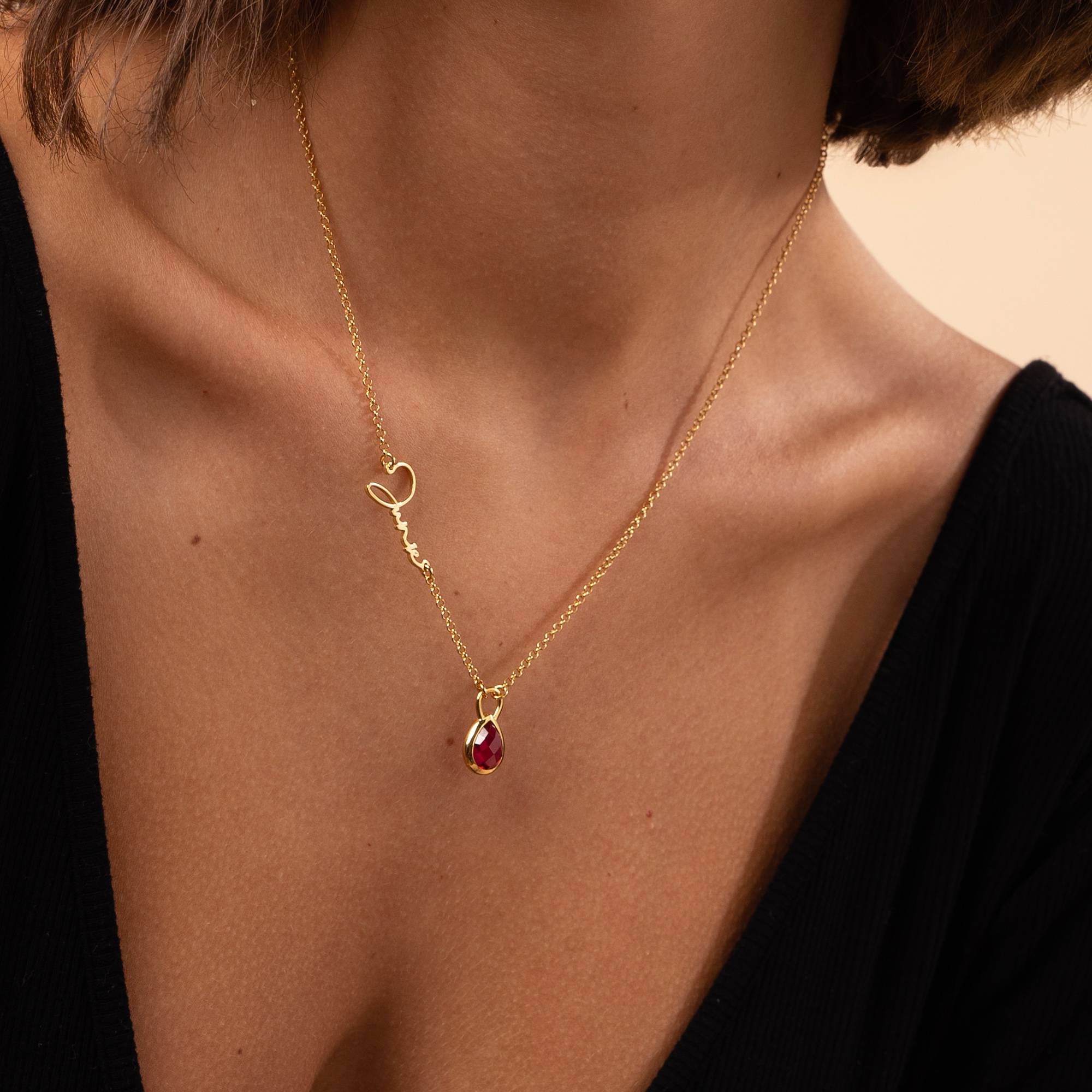 Annie Namenskette mit Edelstein-Tropfen - Gold-Vermeil-4 Produktfoto