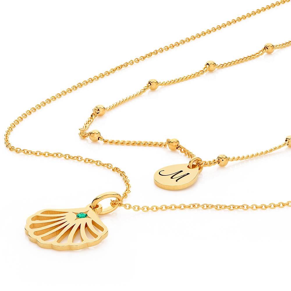 Ariel Muschel Initial Halskette mit Geburtsstein - Gold-Vermeil-6 Ariel Muschel Initial Halskette mit Geburtsstein - Gold-Vermeil-6 Produktfoto