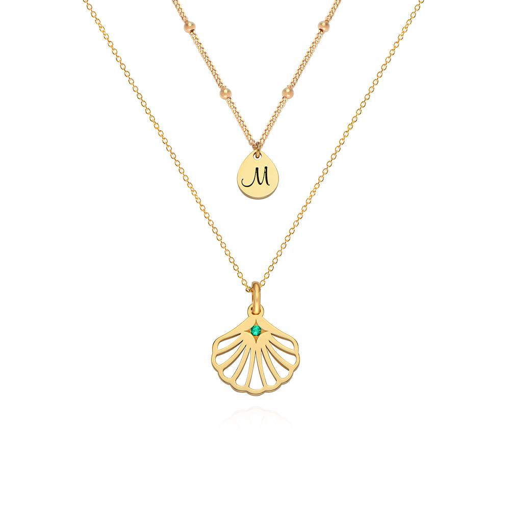 Ariel Muschel Initial Halskette mit Geburtsstein - Gold-Vermeil-2 Ariel Muschel Initial Halskette mit Geburtsstein - Gold-Vermeil-2 Produktfoto