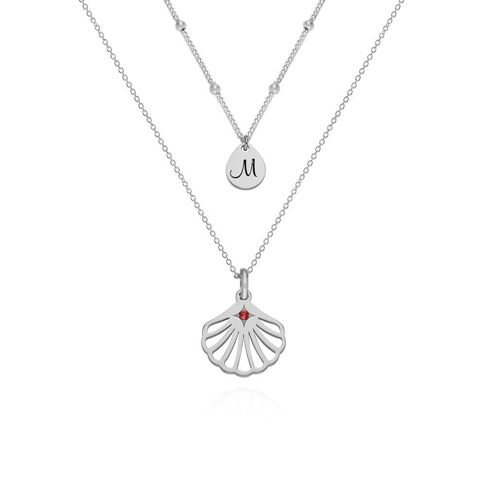 Ariel Muschel Initial Halskette mit Geburtsstein - Silber-1 Produktfoto