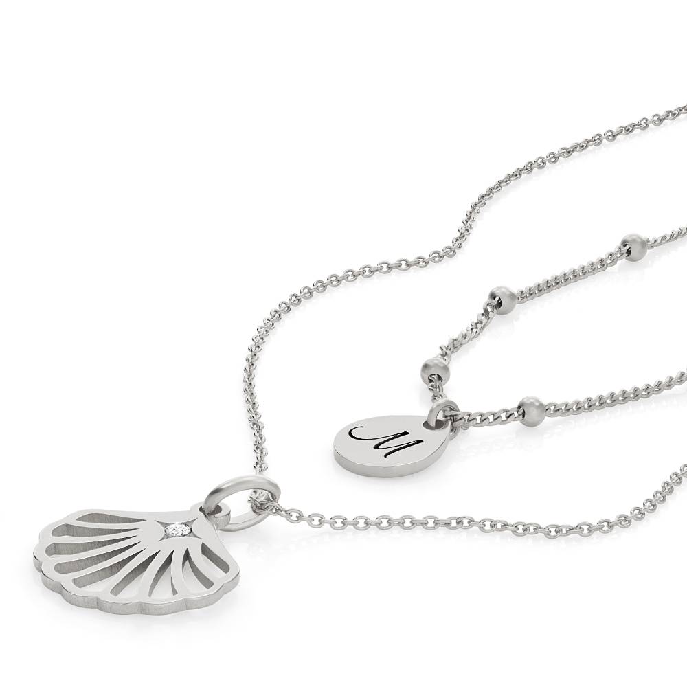 Ariel Muschel Initial Halskette mit Diamant - 925er Sterlingsilber-4 Ariel Muschel Initial Halskette mit Diamant - 925er Sterlingsilber-4 Produktfoto