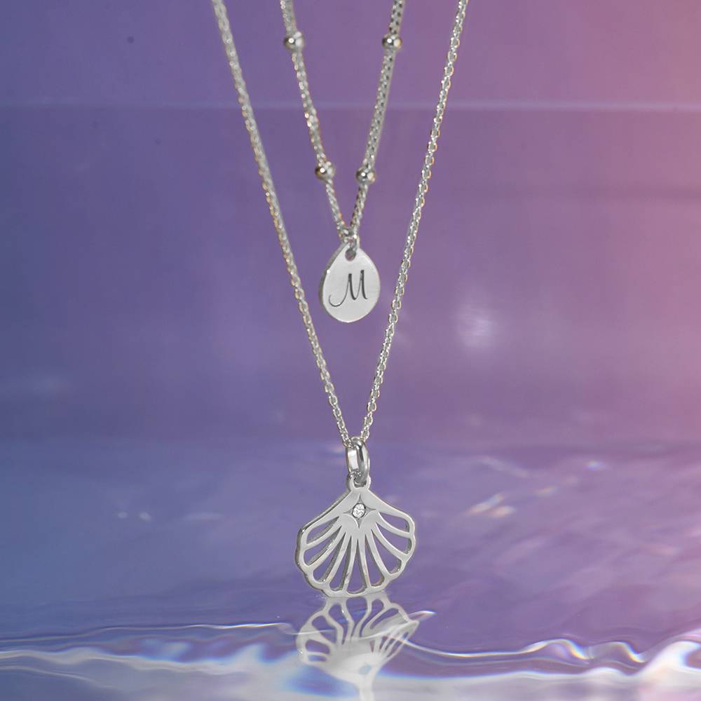 Ariel Muschel Initial Halskette mit Diamant - 925er Sterlingsilber-3 Ariel Muschel Initial Halskette mit Diamant - 925er Sterlingsilber-3 Produktfoto
