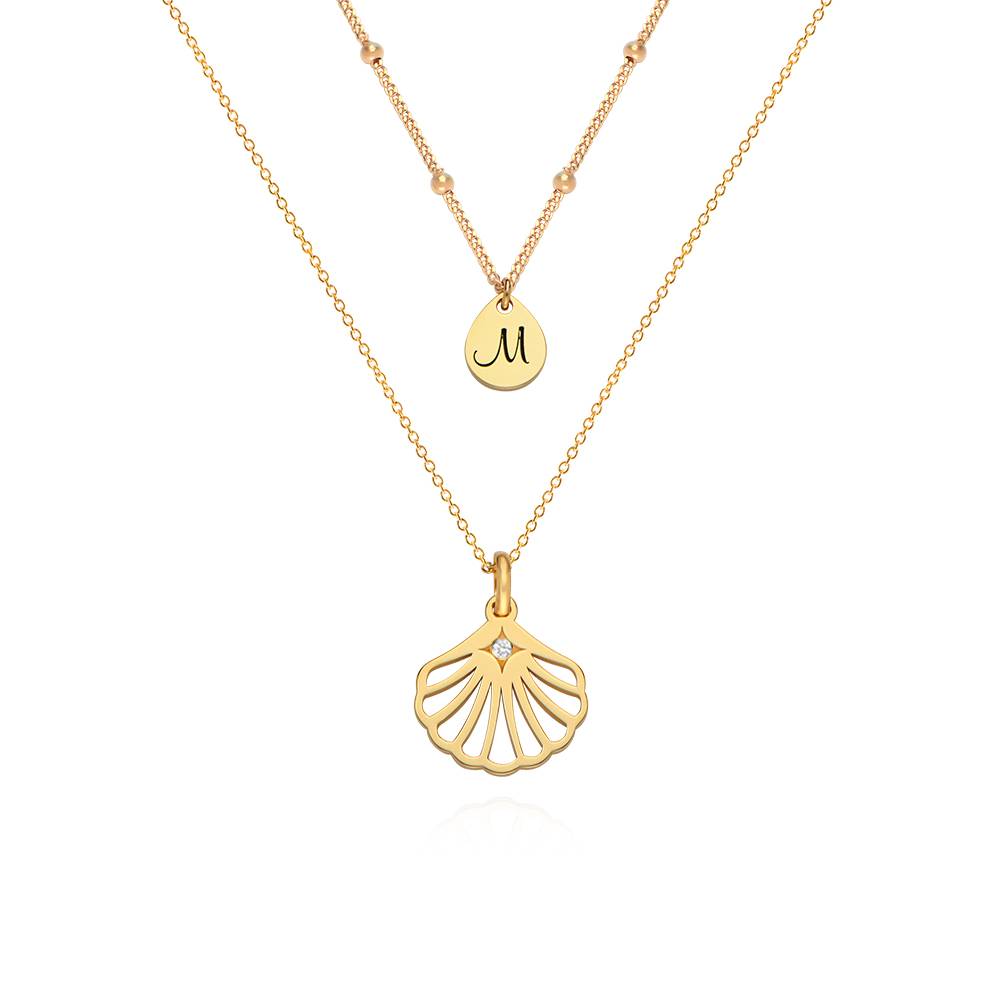 Ariel Muschel Initial Halskette mit Diamant - vergoldetes Sterlingsilber-1 Produktfoto