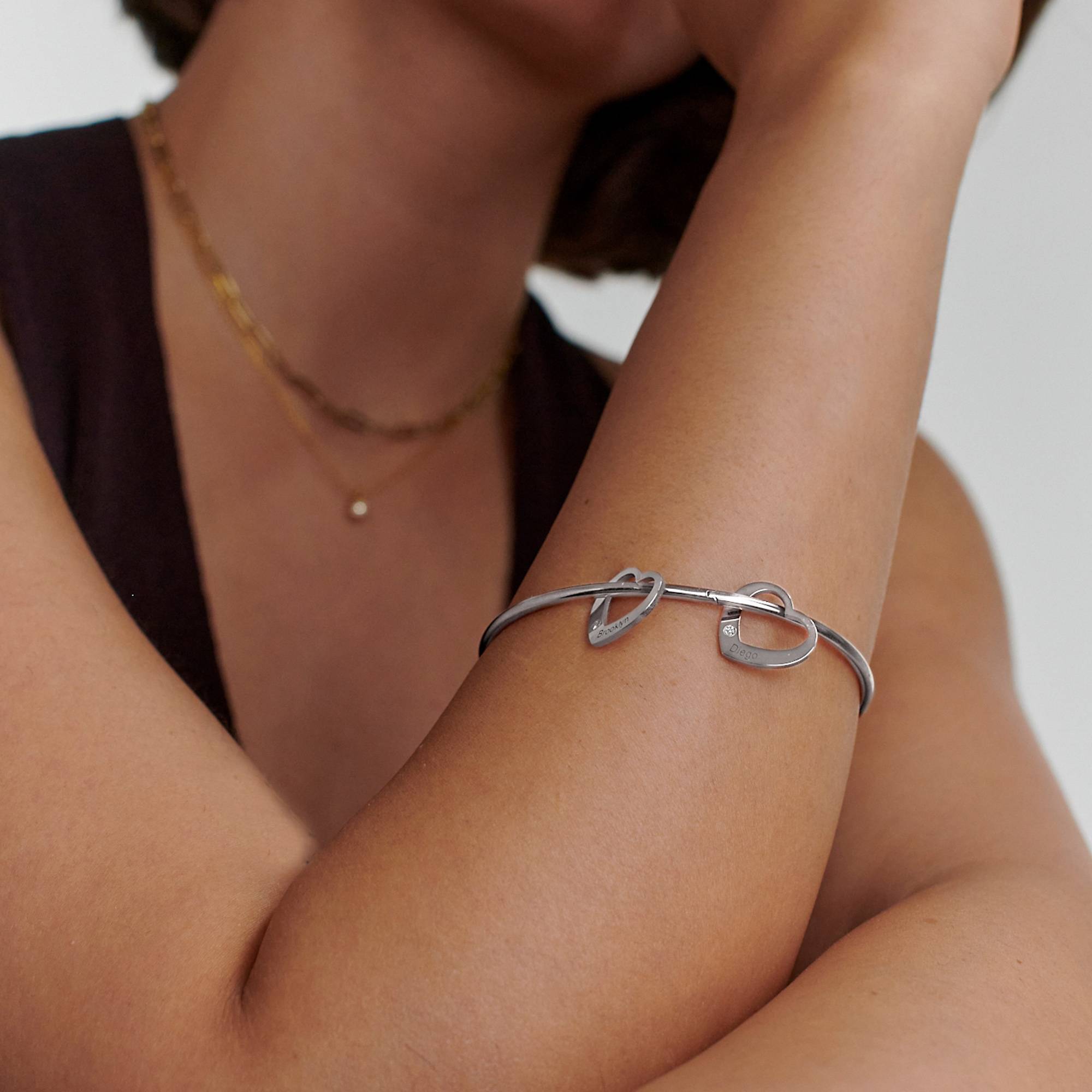 Chelsea Armreif mit Herz-Charms und Diamanten - Silber-5 Produktfoto