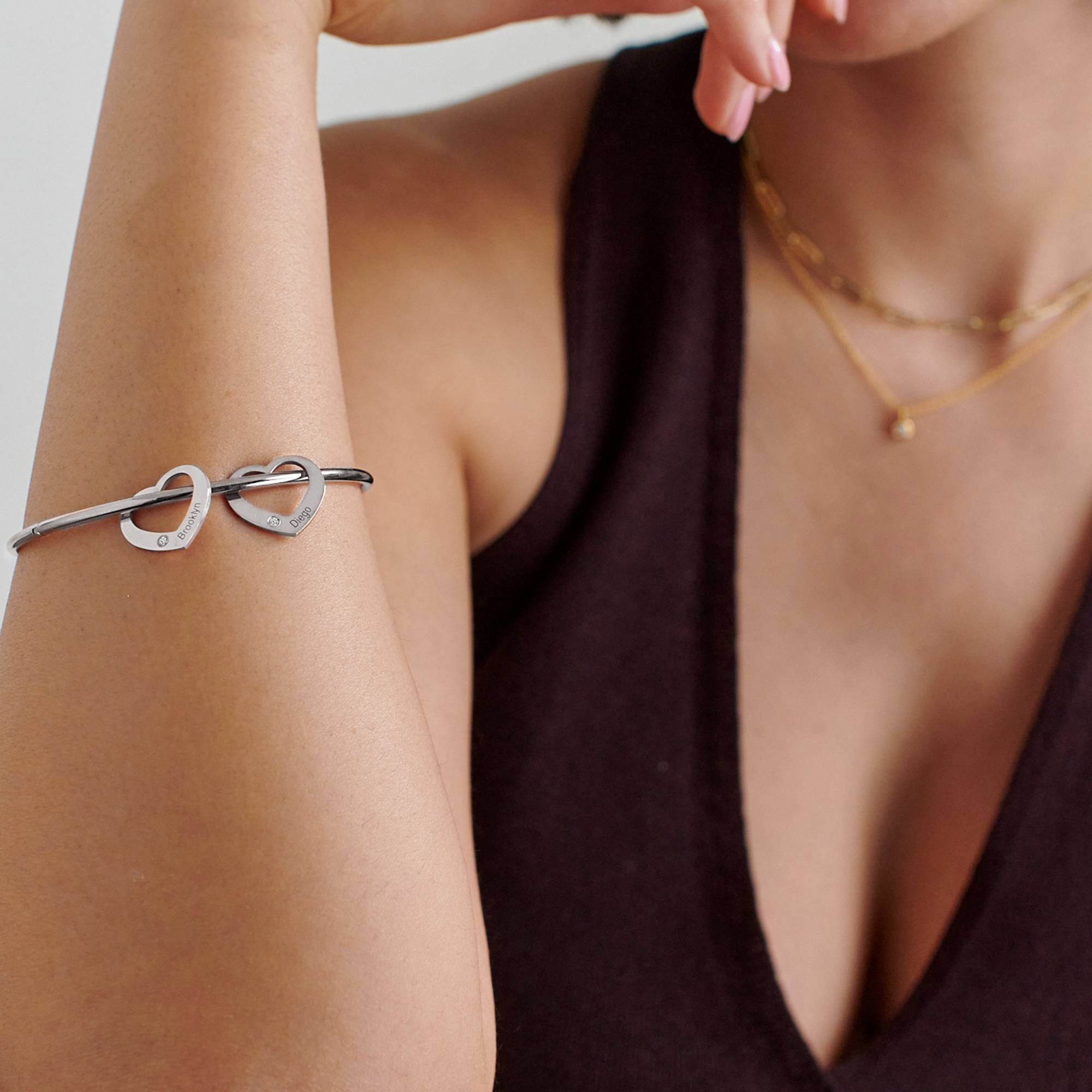 Chelsea Armreif mit Herz-Charms und Diamanten - Silber-3 Produktfoto