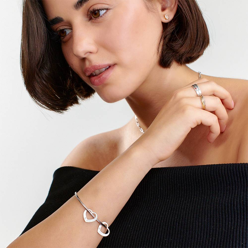 Chelsea Armreif mit Herz-Charms und Diamanten - Silber-1 Produktfoto