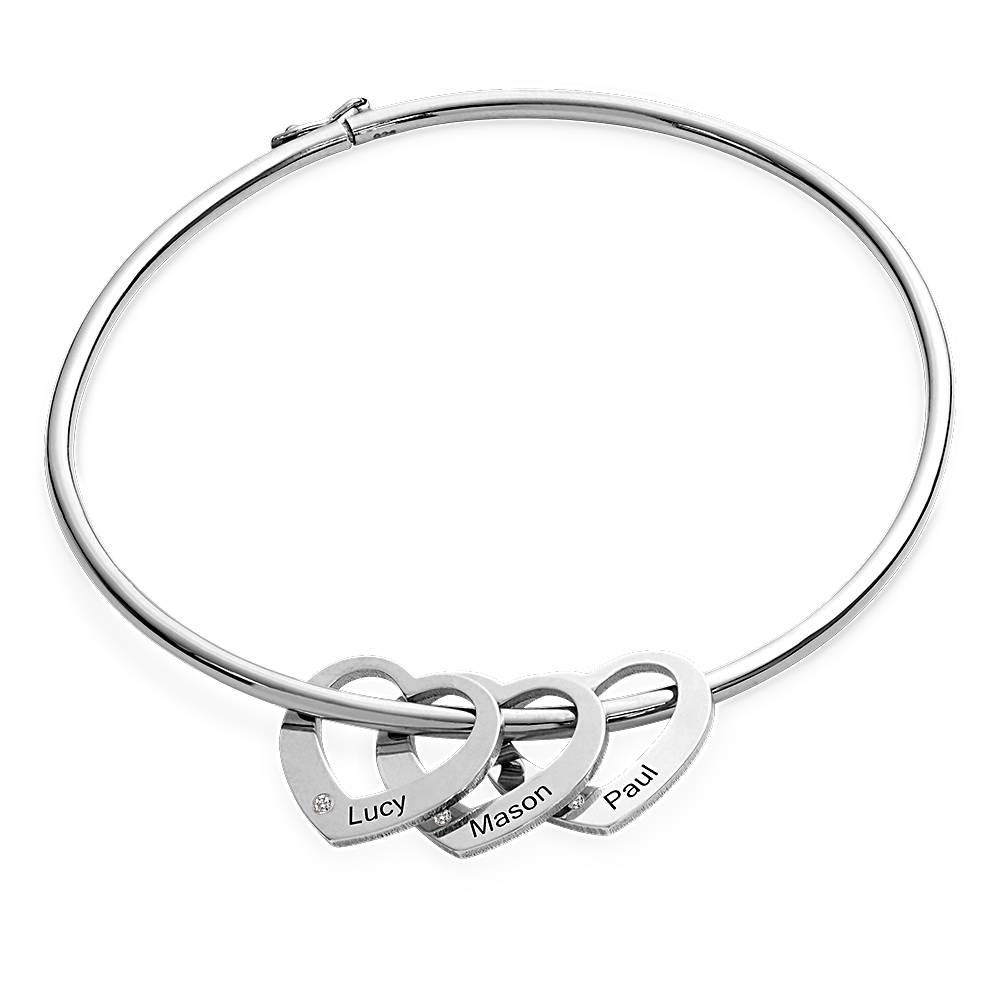Chelsea Armreif mit Herz-Charms und Diamanten - Silber-4 Produktfoto