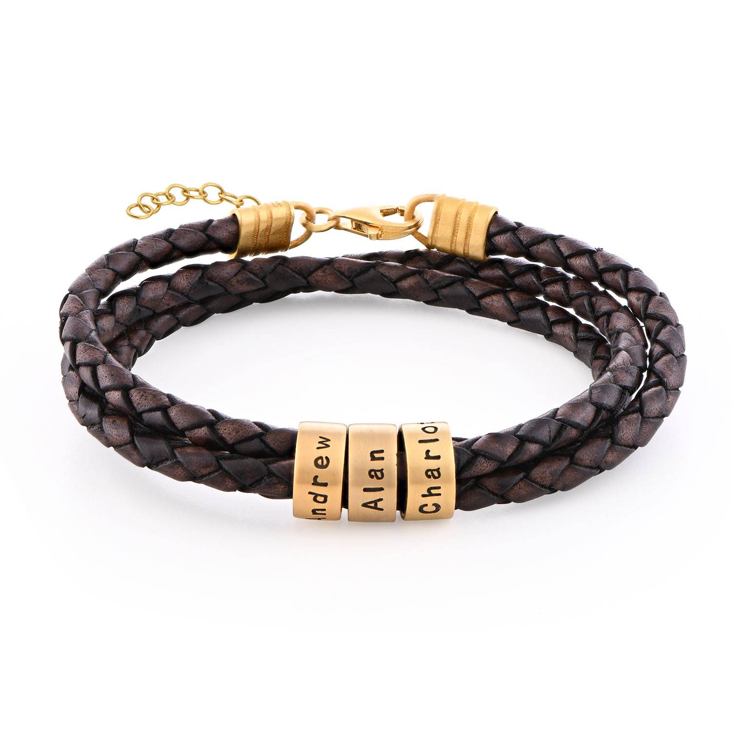 Gravierbarer Bead für geflochtenes Lederarmband - Gold-Vermeil-2 Gravierbarer Bead für geflochtenes Lederarmband - Gold-Vermeil-2 Produktfoto