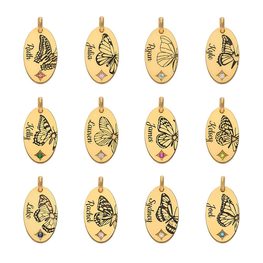Lagenlook-Kette mit Schmetterling und Geburtsstein - Vergoldet-4 Produktfoto