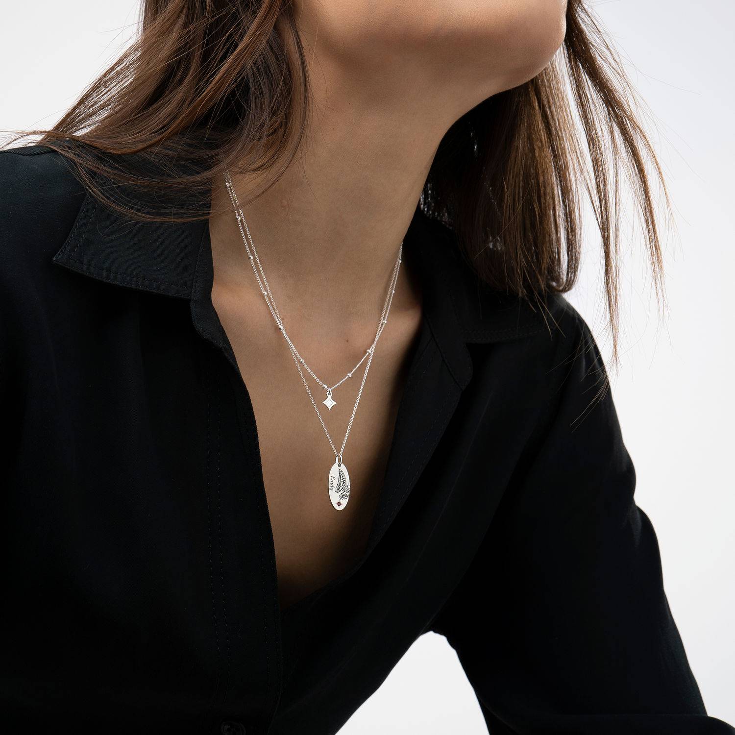 Lagenlook-Kette mit Schmetterling und Geburtsstein - Silber-6 Produktfoto