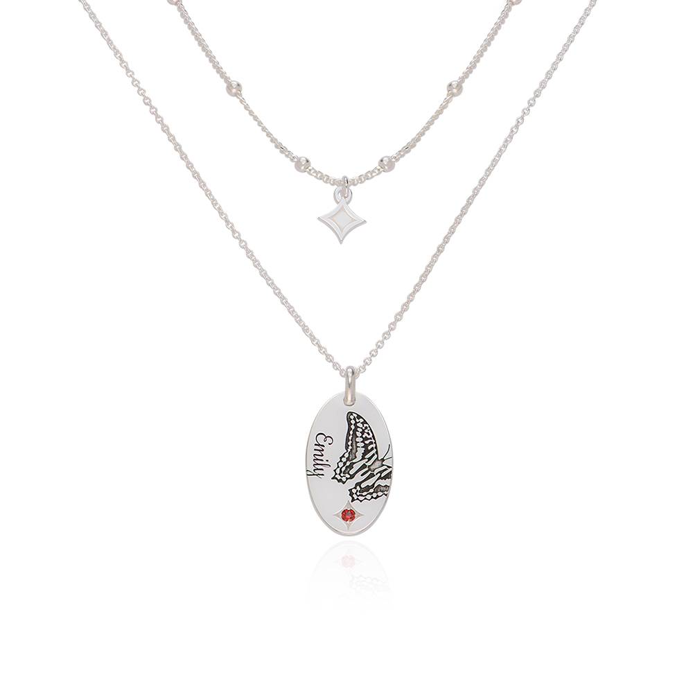 Lagenlook-Kette mit Schmetterling und Geburtsstein - Silber-1 Produktfoto