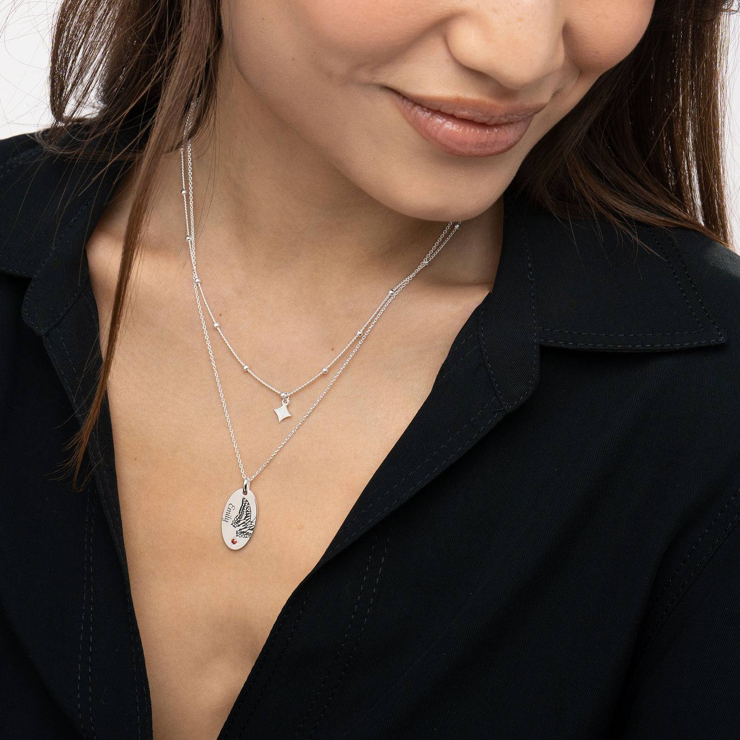 Lagenlook-Kette mit Schmetterling und Geburtsstein - Silber-4 Produktfoto