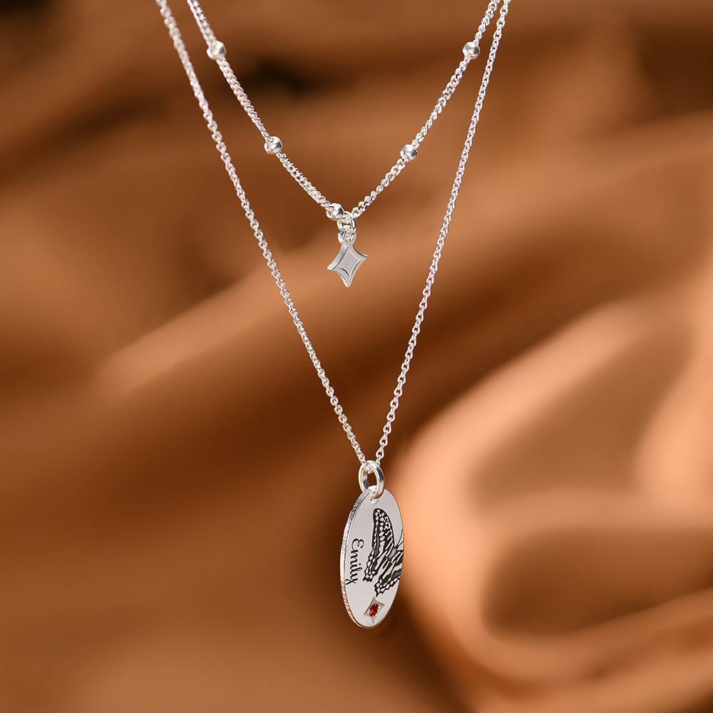 Lagenlook-Kette mit Schmetterling und Geburtsstein - Silber-2 Produktfoto