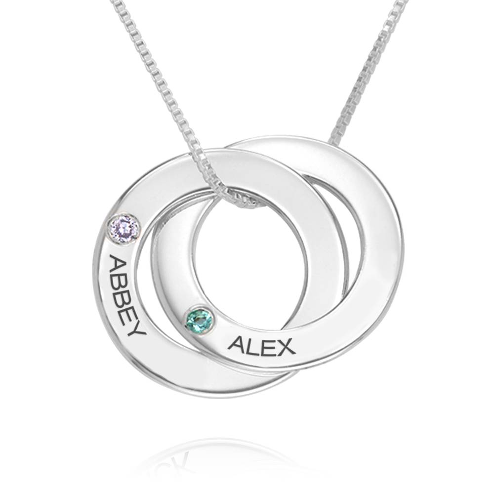Russische Ring-Halskette mit 2 Ringen und Geburtssteinen - Silber-1 Russische Ring-Halskette mit 2 Ringen und Geburtssteinen - Silber-1 Produktfoto