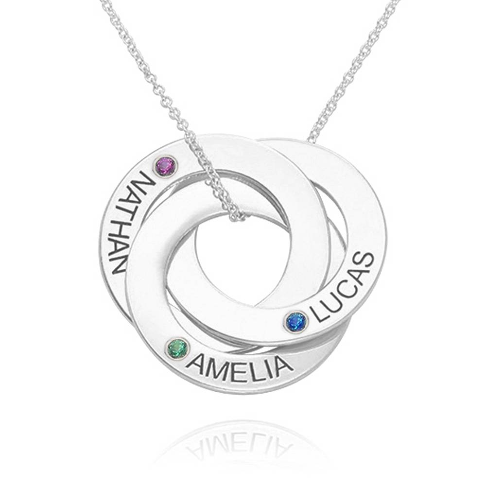 Russische Ring-Halskette mit 3 Ringen und Geburtssteinen - in 417er Weißgold-1 Produktfoto