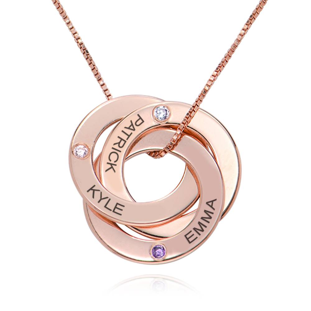 Russische Ring-Halskette mit 3 Ringen und Geburtssteinen - - Rosévergoldet-2 Russische Ring-Halskette mit 3 Ringen und Geburtssteinen - - Rosévergoldet-2 Produktfoto