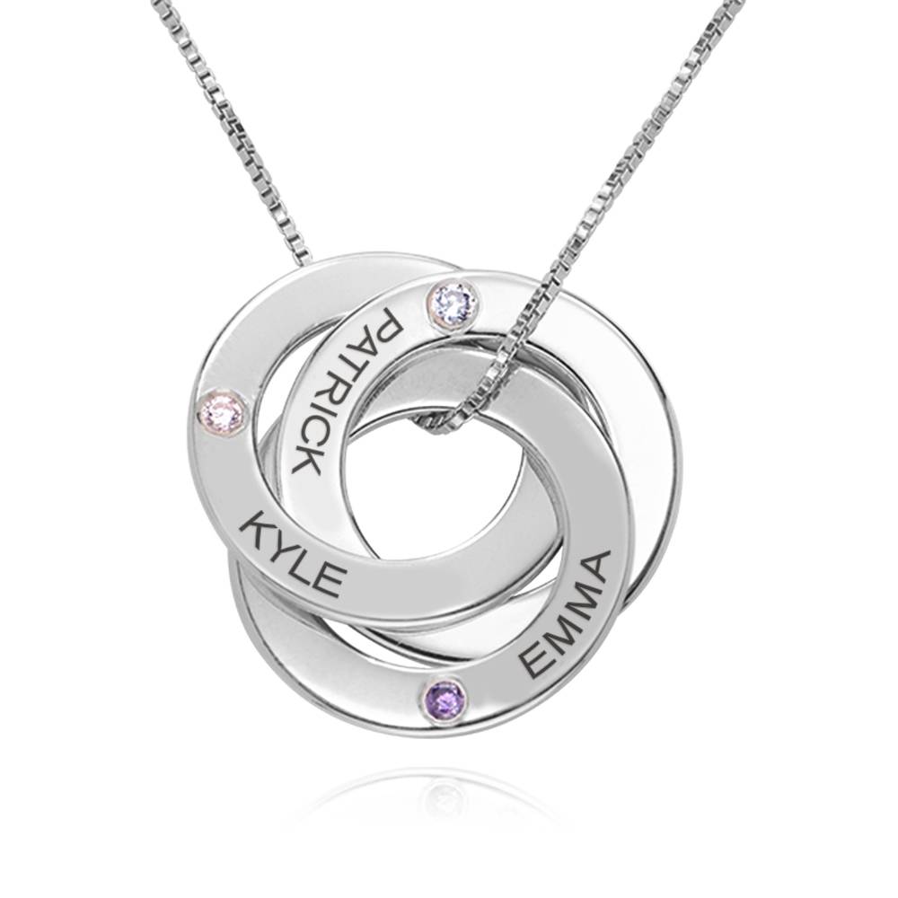 Russische Ring-Halskette mit 3 Ringen und Geburtssteinen - Silber-1 Produktfoto