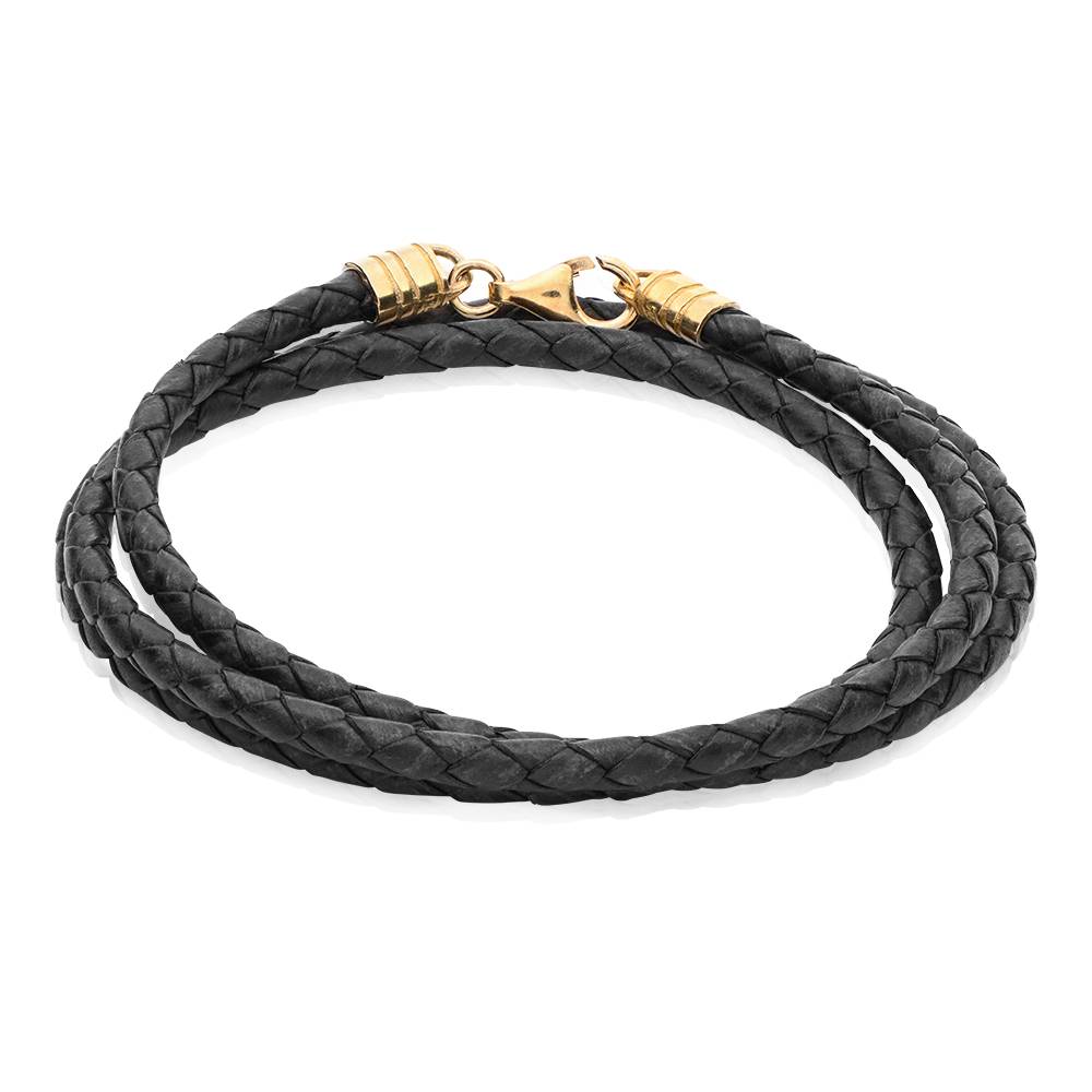 Schwarzes geflochtenes Lederarmband mit Vermeil-Verschluss für Frauen-1 Schwarzes geflochtenes Lederarmband mit Vermeil-Verschluss für Frauen-1 Produktfoto