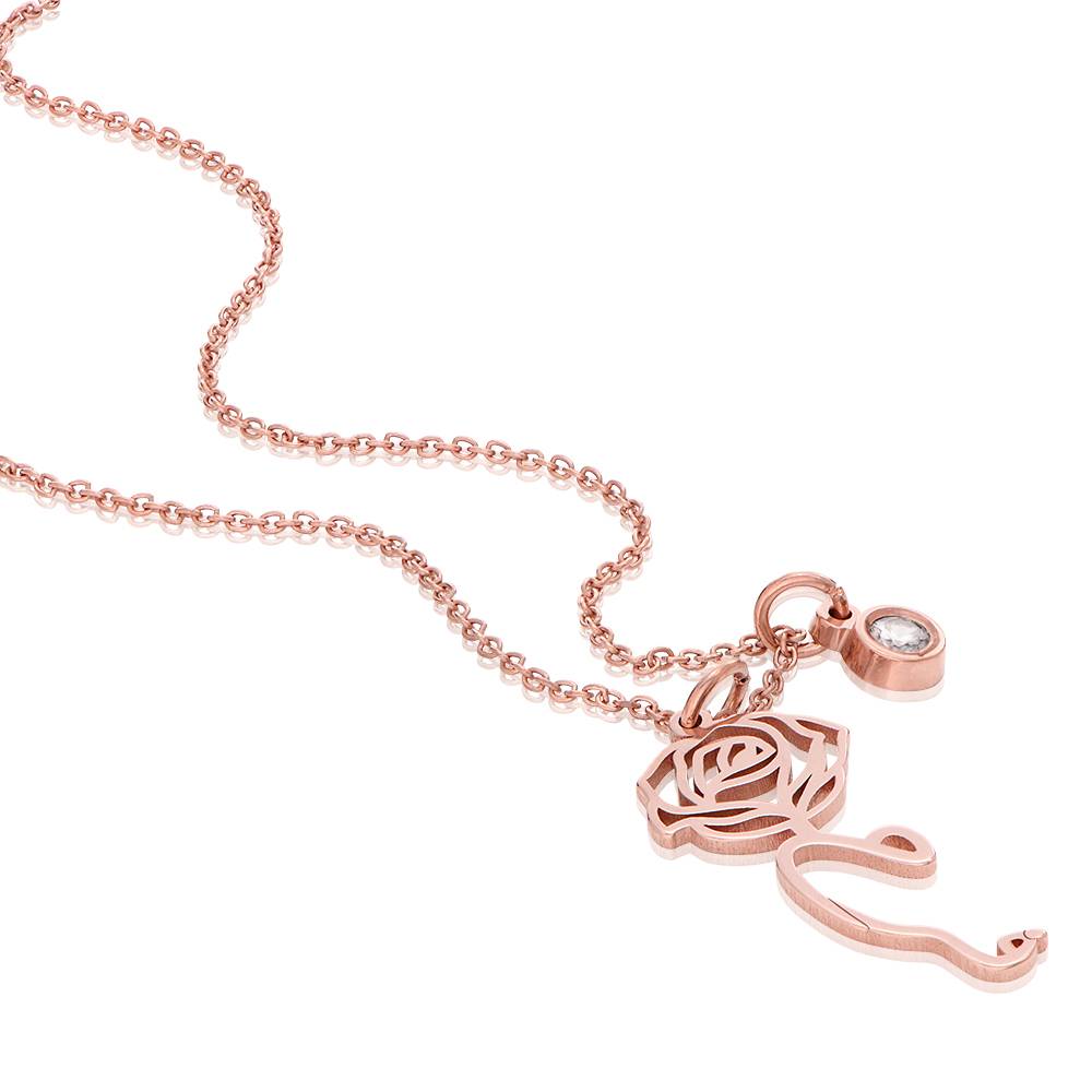 Blühende Geburtsblume arabische Namenskette mit Diamant - rosévergoldetes Sterlingsilber-1 Blühende Geburtsblume arabische Namenskette mit Diamant - rosévergoldetes Sterlingsilber-1 Produktfoto
