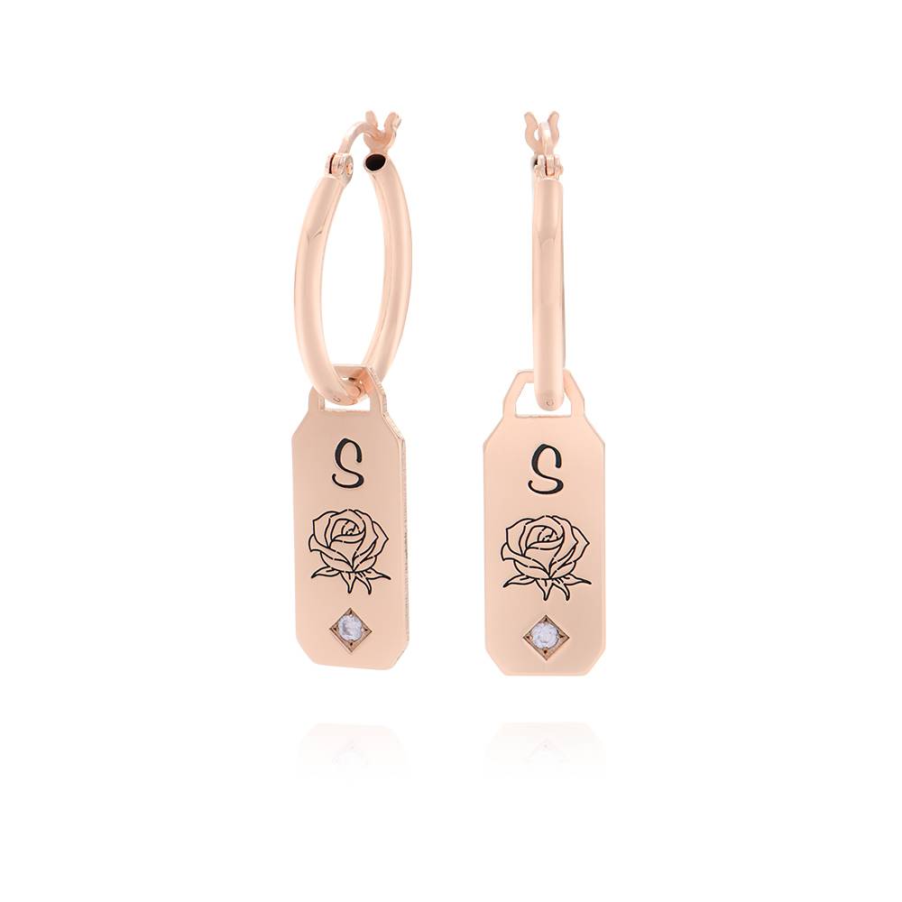 Blühende Geburtsblume Creolen mit Initialen und Geburtssteinen - rosévergoldetes Sterlingsilber-3 Produktfoto