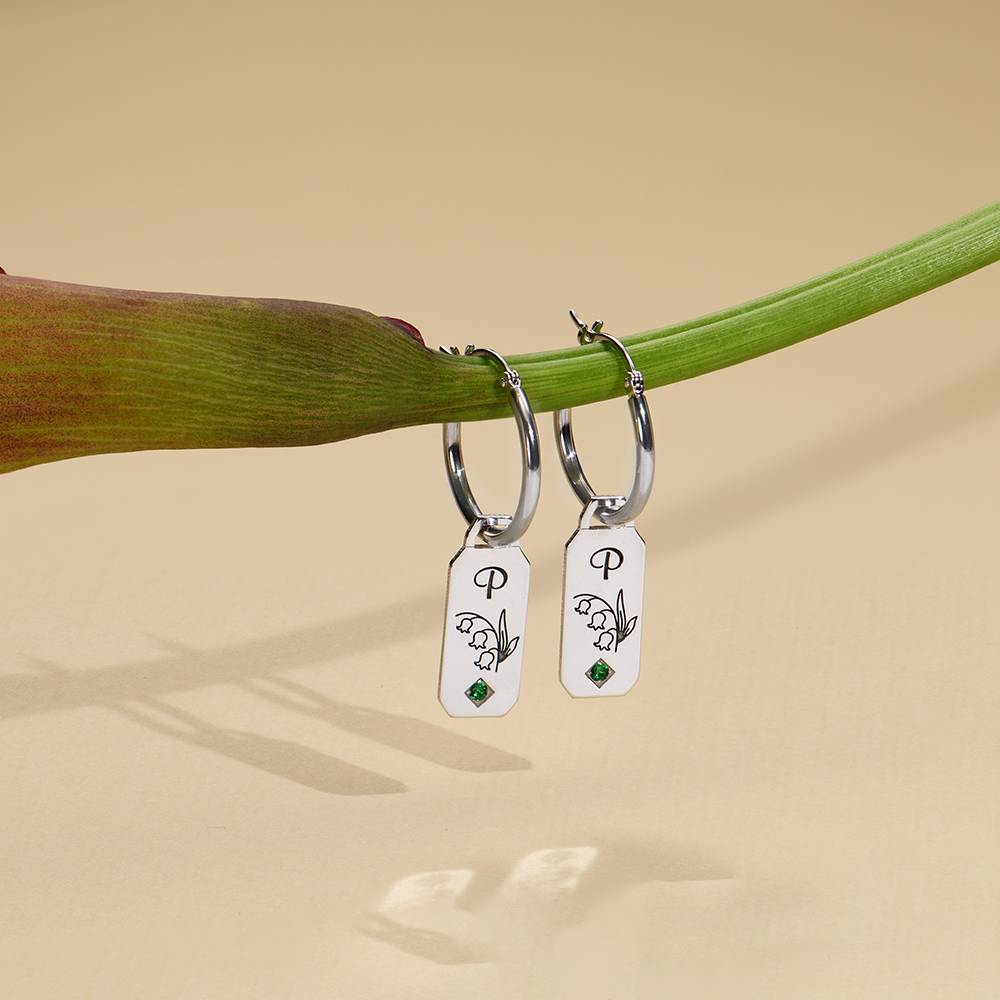 Blühende Geburtsblume Creolen mit Initialen und Geburtssteinen - 925er Sterlingsilber-2 Blühende Geburtsblume Creolen mit Initialen und Geburtssteinen - 925er Sterlingsilber-2 Produktfoto