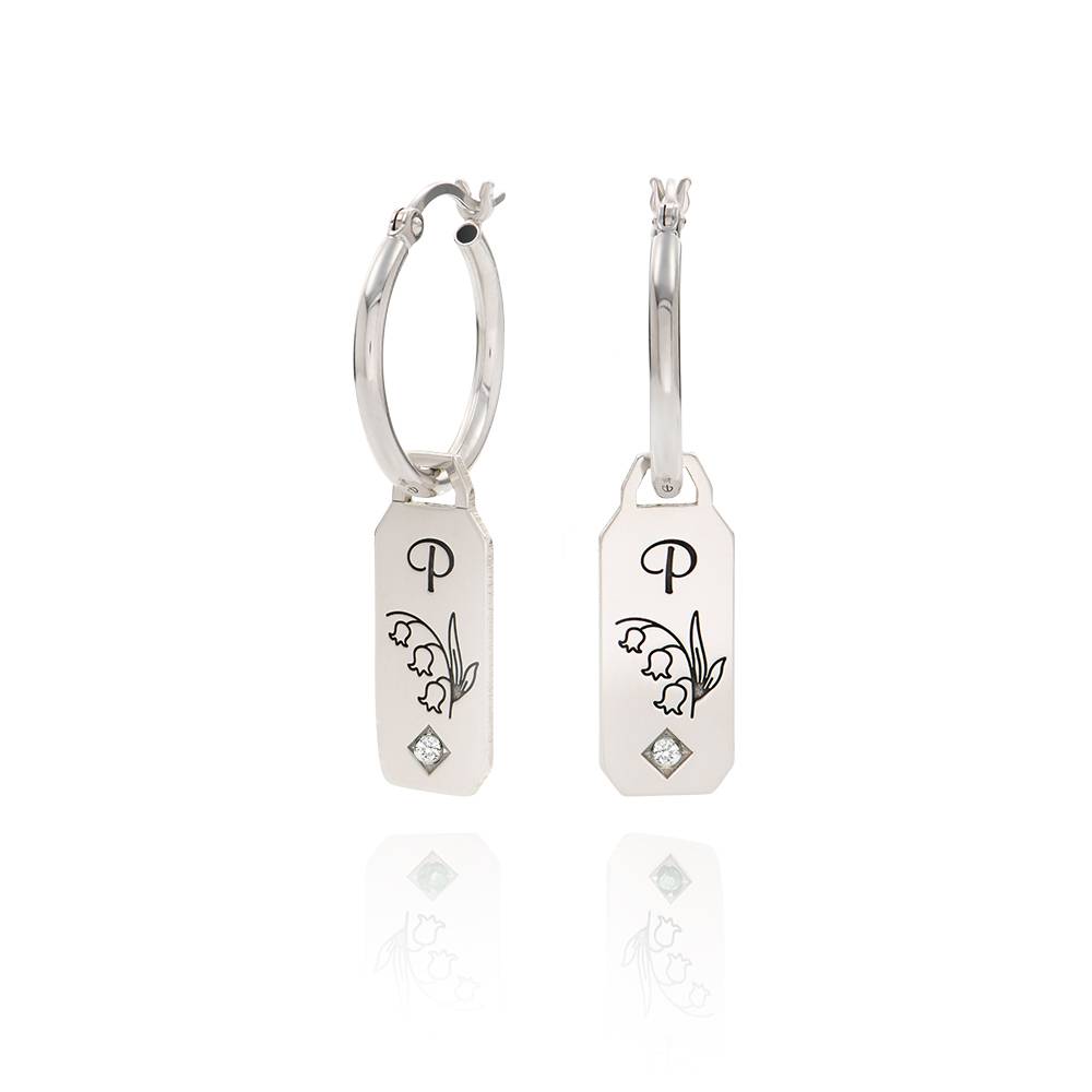 Blühende Geburtsblume Creolen mit Initialen und Diamanten - 925er Sterlingsilber-4 Produktfoto