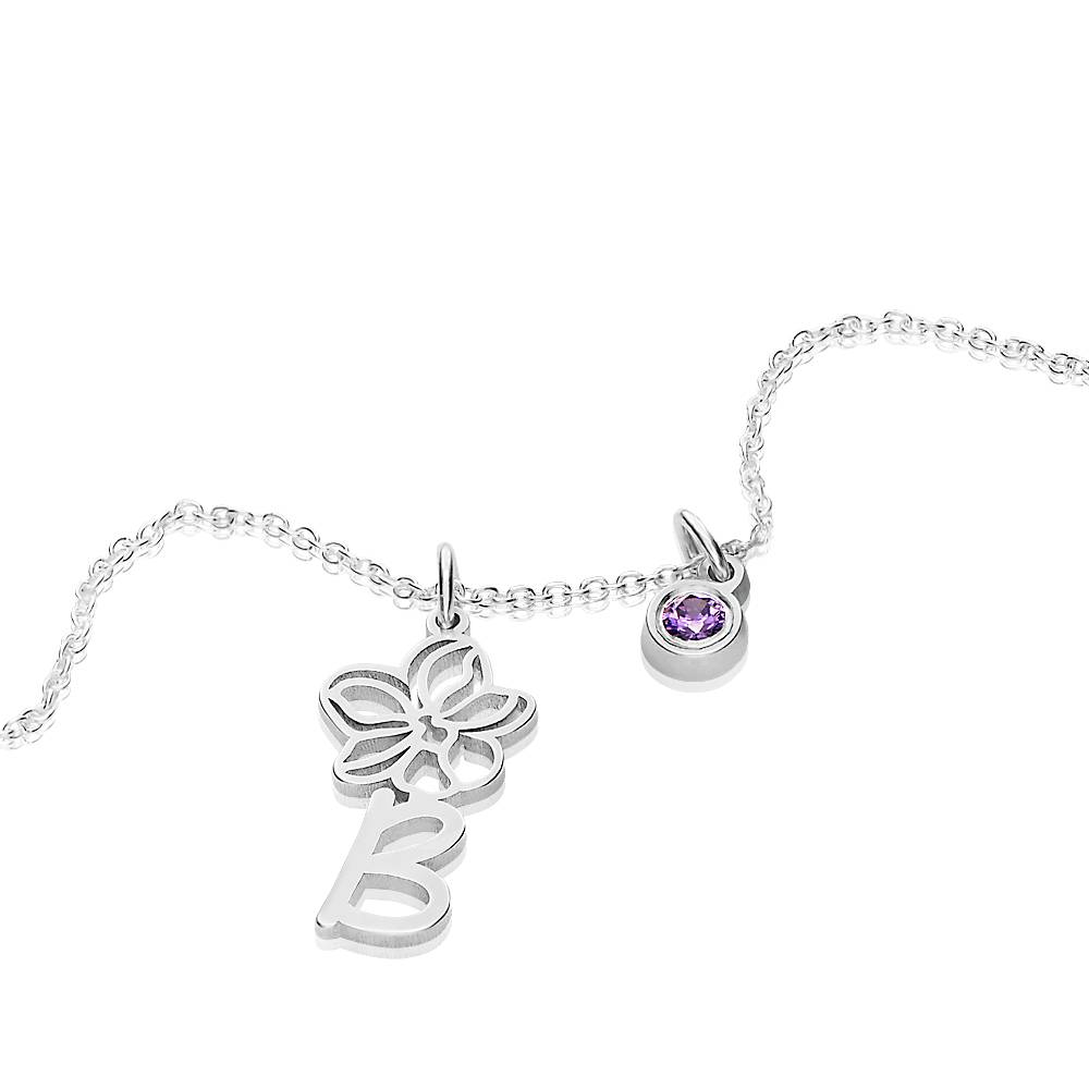 Blühende Geburtsblume Buchstabenkette mit Geburtsstein - 925er Sterlingsilber-2 Produktfoto