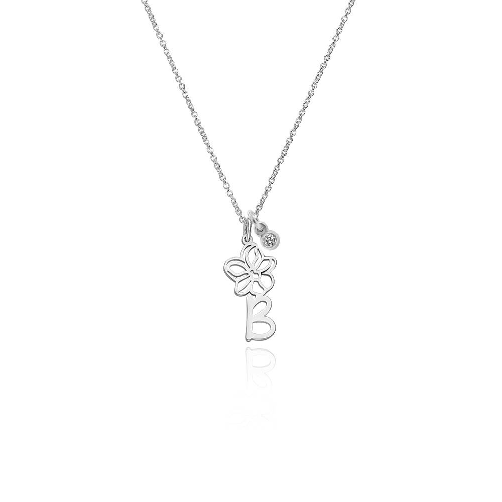 Blühende Geburtsblume Buchstabenkette mit Diamant - 925er Sterlingsilber-1 Blühende Geburtsblume Buchstabenkette mit Diamant - 925er Sterlingsilber-1 Produktfoto