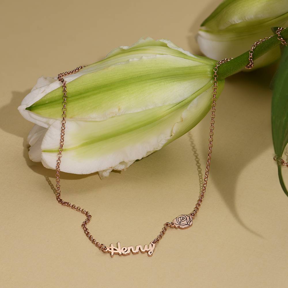 Blühende Geburtsblume Mehrnamen-Kette - Roségold-Vermeil-3 Produktfoto