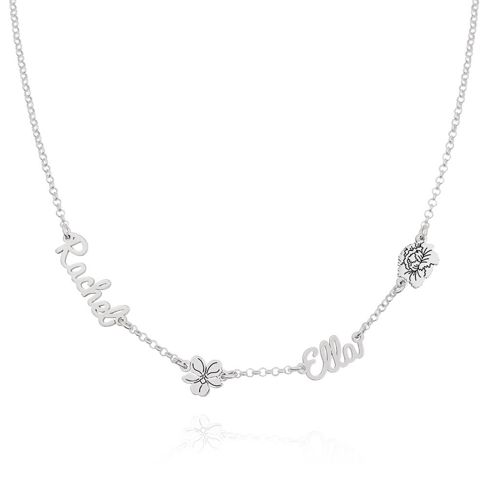 Blühende Geburtsblume Mehrnamen-Kette - in Silber-1 Produktfoto