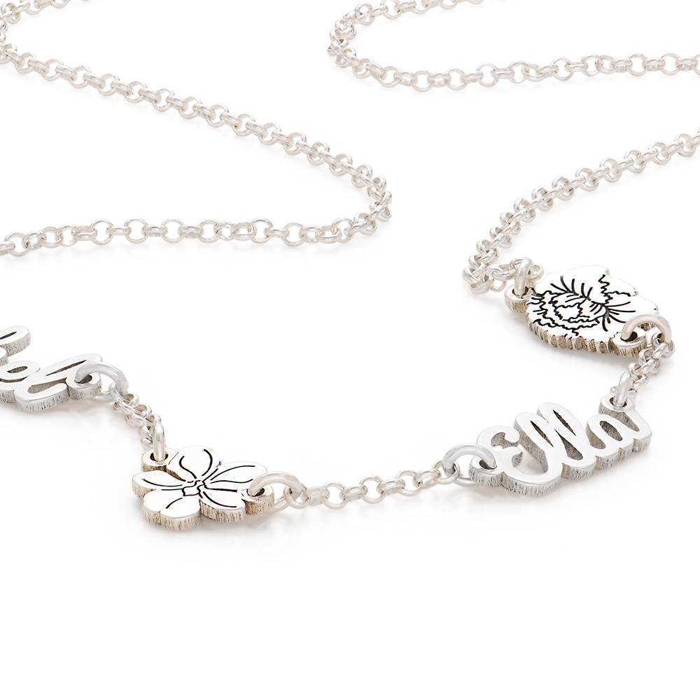 Blühende Geburtsblume Mehrnamen-Kette - in Silber-2 Produktfoto
