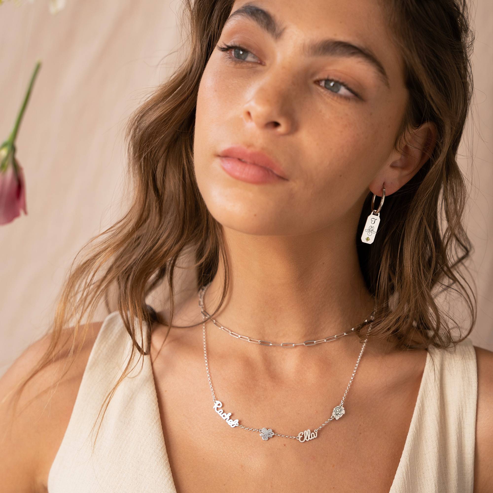 Blühende Geburtsblume Mehrnamen-Kette - in Silber-4 Produktfoto