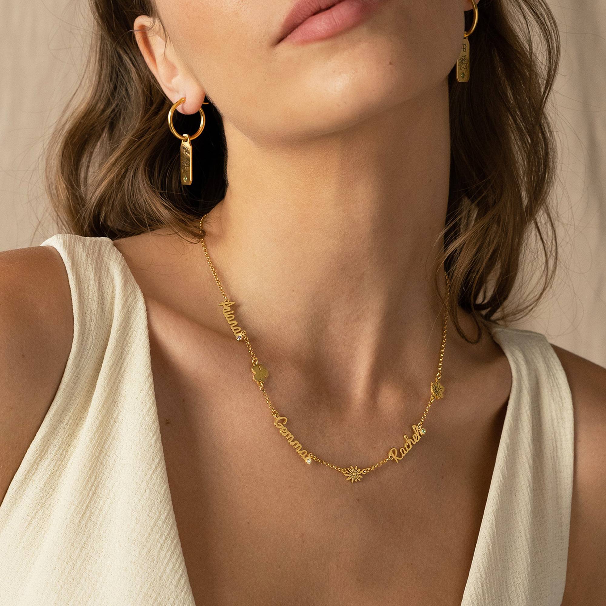 Blühende Geburtsblume Mehrnamen-Kette mit Geburtssteinen - vergoldetes Sterlingsilber-6 Blühende Geburtsblume Mehrnamen-Kette mit Geburtssteinen - vergoldetes Sterlingsilber-6 Produktfoto